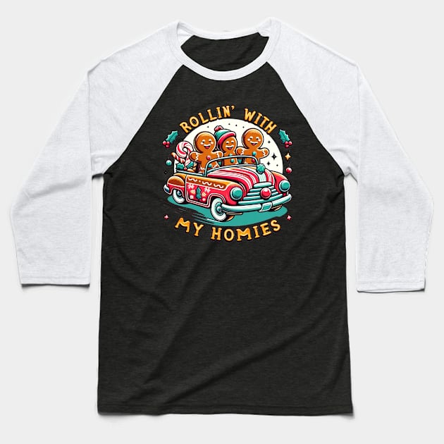 Rollin' With My Homies Vintage Gingerbread Men Baseball T-Shirt by TheCloakedOak